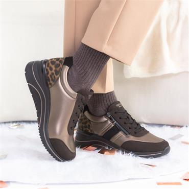 Remonte Lace Wedge Trainer With Side Zip - Bronze Leopard